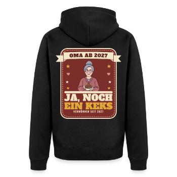 Oma 2027 – Schwangerschaft verkünden Oma Geschenk - Unisex Premium Bio Zip Hoodie - Schwarz - Hinten - Nico (187cm)