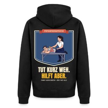 Physiotherapeutin – Geschenk Physio Spruch lustig - Unisex Premium Bio Zip Hoodie - Schwarz - Hinten - Nico (187cm)