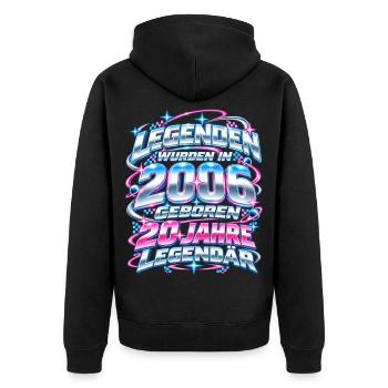2006 Legenden 20. Geburtstag 2000er Y2K - Unisex Premium Bio Zip Hoodie - Schwarz - Hinten - Nico (187cm)