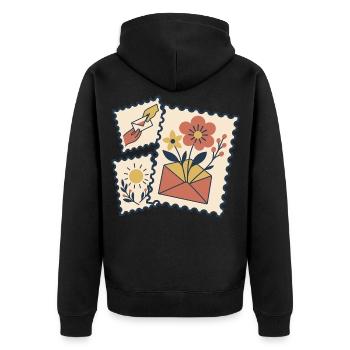 Blumenbriefmarken - Unisex Premium Bio Zip Hoodie - Schwarz - Hinten - Nico (187cm)