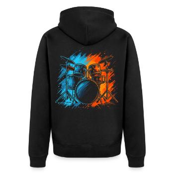 Schlagzeuger Drummer Jungen Kinder Schlagzeug - Unisex Premium Bio Zip Hoodie - Schwarz - Hinten - Nico (187cm)