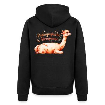 Pädagogische Atempause Alpaka Lehrer Spruch - Unisex Premium Bio Zip Hoodie - Schwarz - Hinten - Nico (187cm)