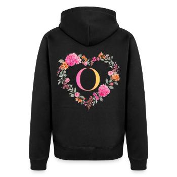 O Monogramm Blumen Herz personalisierbar - Unisex Premium Bio Zip Hoodie - Schwarz - Hinten - Nico (187cm)
