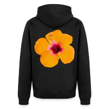Orangene Hibiskusblüte Hibiscus Y2K Aesthetic - Unisex Premium Bio Zip Hoodie - Schwarz - Hinten - Nico (187cm)