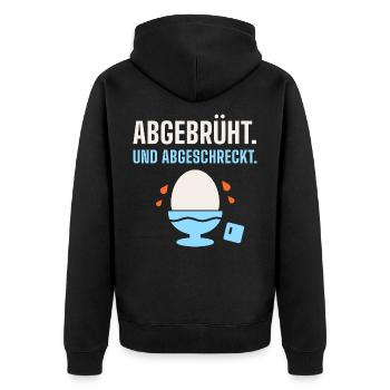 Abgebrüht und abgeschreckt – Sauna & Eisbad - Unisex Premium Bio Zip Hoodie - Schwarz - Hinten - Nico (187cm)
