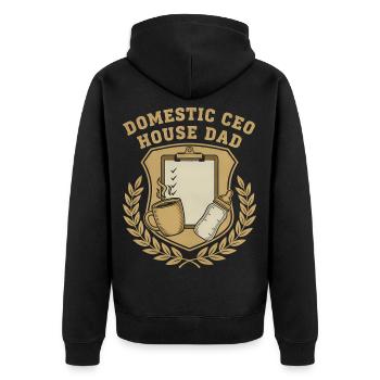 Domestic CEO Hausvater Design - Unisex Premium Bio Zip Hoodie - Schwarz - Hinten - Nico (187cm)
