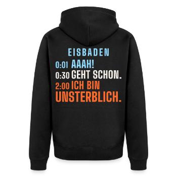 Eisbaden: Aaah! Geht schon. Ich bin unsterblich. - Unisex Premium Bio Zip Hoodie - Schwarz - Hinten - Nico (187cm)