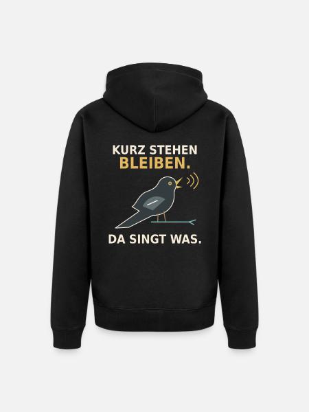 Kurz stehen bleiben – Amsel - Unisex Premium Bio Zip Hoodie - Schwarz