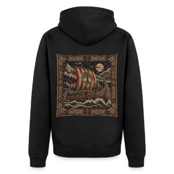 Wikinger – Nordischer Wandteppich - Unisex Premium Bio Zip Hoodie - Schwarz - Hinten - Nico (187cm)
