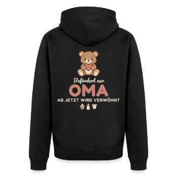 Befördert zur Oma 2027 – Teddy - Unisex Premium Bio Zip Hoodie - Schwarz - Hinten - Nico (187cm)