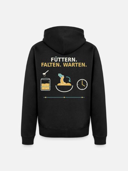 Sauerteig – Füttern Falten Warten - Unisex Premium Bio Zip Hoodie - Schwarz