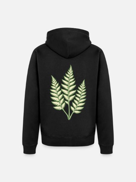 Farn im Linoleumschnitt - Unisex Premium Bio Zip Hoodie - Schwarz