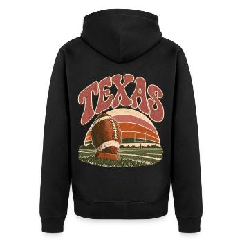Texas Football Retro-Logo - Unisex Premium Bio Zip Hoodie - Schwarz - Hinten - Nico (187cm)