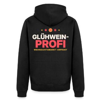Glühwein-Profi Weihnachtsmarkt - Unisex Premium Bio Zip Hoodie - Schwarz - Hinten - Nico (187cm)