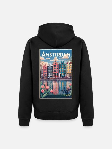 Amsterdamer Kanalporträt - Unisex Premium Bio Zip Hoodie - Schwarz