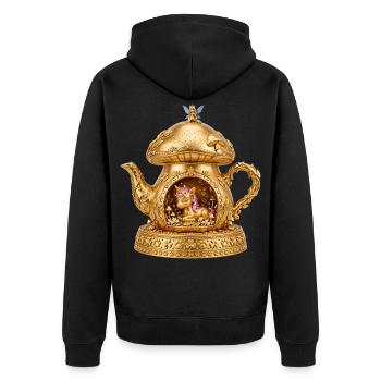 Einhorntee: Goldene, verzierte Teekanne - Unisex Premium Bio Zip Hoodie - Schwarz - Hinten - Nico (187cm)