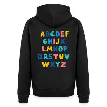 Lebendiges Alphabet - Unisex Premium Bio Zip Hoodie - Schwarz - Hinten - Nico (187cm)