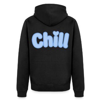 Chill Pastel Blue Bubble Text - Unisex Premium Bio Zip Hoodie - Schwarz - Hinten - Nico (187cm)