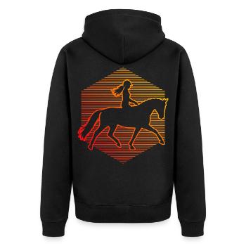 Geschenkidee für eine Springreiterin mit Reitsport - Unisex Premium Bio Zip Hoodie - Schwarz - Hinten - Nico (187cm)