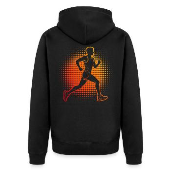 Geschenkidee für einen Running mit Marathonlaufen - Unisex Premium Bio Zip Hoodie - Schwarz - Hinten - Nico (187cm)