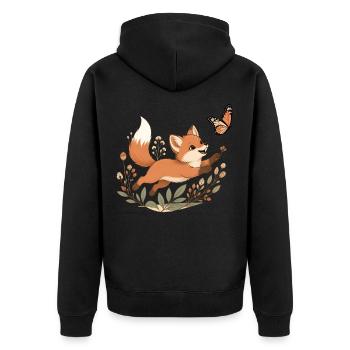 Boho Fuchs Welpe Schmetterling Line Art T-Shirt - Unisex Premium Bio Zip Hoodie - Schwarz - Hinten - Nico (187cm)
