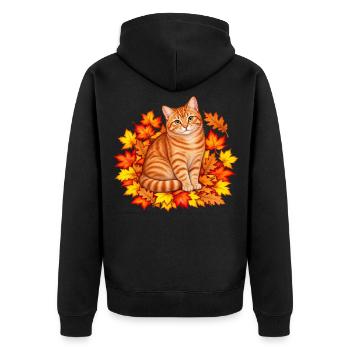 Herbstkatze in Blätterpracht - Unisex Premium Bio Zip Hoodie - Schwarz - Hinten - Nico (187cm)