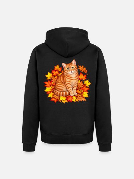 Herbstkatze in Blätterpracht - Unisex Premium Bio Zip Hoodie - Schwarz