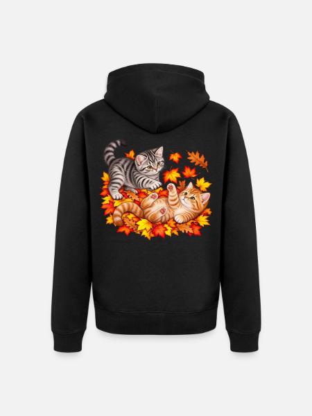 Herbstkätzchen im Herbstlaub - Unisex Premium Bio Zip Hoodie - Schwarz