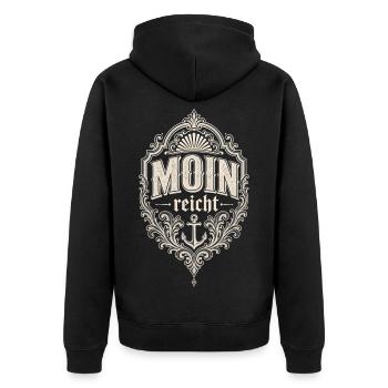 Moin reicht – norddeutscher Gruß - Unisex Premium Bio Zip Hoodie - Schwarz - Hinten - Nico (187cm)