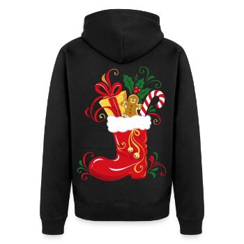 Nikolausstiefel mit Geschenken - Weihnachten - Unisex Premium Bio Zip Hoodie - Schwarz - Hinten - Nico (187cm)