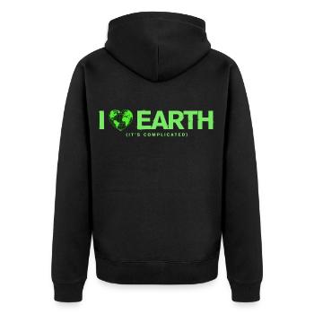 I Love Earth It's Complicated Umwelt Spruch - Unisex Premium Bio Zip Hoodie - Schwarz - Hinten - Nico (187cm)