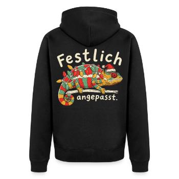 Weihnachts Chamäleon mit Lichterkette und Mütze - Unisex Premium Bio Zip Hoodie - Schwarz - Hinten - Nico (187cm)