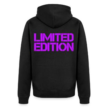 Limitierte Edition Schriftzug - Unisex Premium Bio Zip Hoodie - Schwarz - Hinten - Nico (187cm)