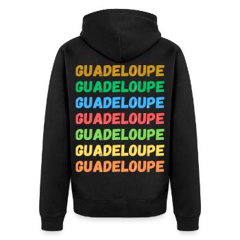 Guadeloupe in Farbe - Unisex Premium Bio Zip Hoodie - Schwarz - Hinten - Nico (187cm)