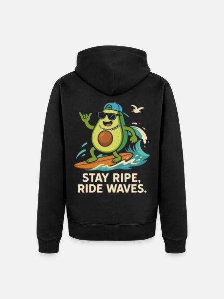 Stay ripe, ride waves - Unisex Premium Bio Zip Hoodie - Schwarz