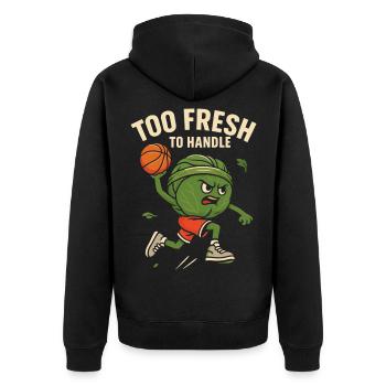 Too fresh to handle - Unisex Premium Bio Zip Hoodie - Schwarz - Hinten - Nico (187cm)