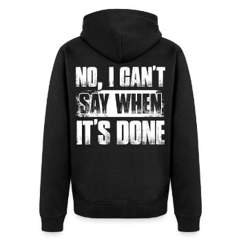 I can't say when it's done Car lover car mechanic - Unisex Premium Bio Zip Hoodie - Schwarz - Hinten - Nico (187cm)