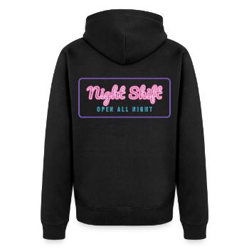 Nachtschicht-Schild über Nacht geöffnet - Unisex Premium Bio Zip Hoodie - Schwarz - Hinten - Nico (187cm)