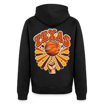 Texas Basketball Psychedelisch Burst - Unisex Premium Bio Zip Hoodie - Schwarz - Hinten - Nico (187cm)