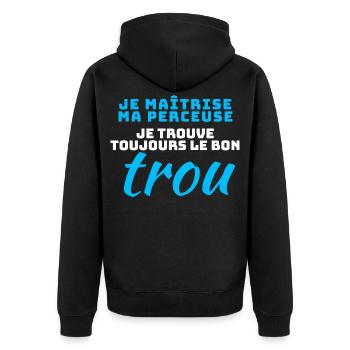 Drill Humor DIY Frech - Unisex Premium Bio Zip Hoodie - Schwarz - Hinten - Nico (187cm)