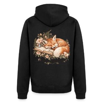 Fuchs im Blumenbuch: Nachtzauber - Unisex Premium Bio Zip Hoodie - Schwarz - Hinten - Nico (187cm)