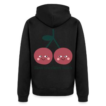 I Love You Cherry Much – Süße Kirschen Liebe - Unisex Premium Bio Zip Hoodie - Schwarz - Hinten - Nico (187cm)