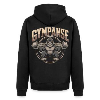 Gympanse Gewichtheber Bodybuilding - Unisex Premium Bio Zip Hoodie - Schwarz - Hinten - Nico (187cm)