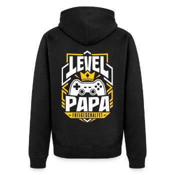 Level Vater freigeschaltet - Unisex Premium Bio Zip Hoodie - Schwarz - Hinten - Nico (187cm)