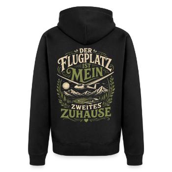 Segelflug: Flugplatz mein Zuhause - Unisex Premium Bio Zip Hoodie - Schwarz - Hinten - Nico (187cm)