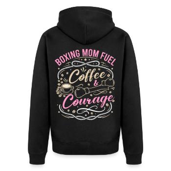 Boxing Mom Fuel Coffee & Courage Gloves Boxing - Unisex Premium Bio Zip Hoodie - Schwarz - Hinten - Nico (187cm)