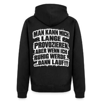 Lustiger Spruch Man kann mich lange provozieren... - Unisex Premium Bio Zip Hoodie - Schwarz - Hinten - Nico (187cm)