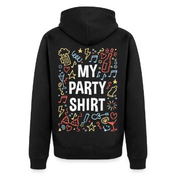 My Party Shirt (Feier / Feiern / Partyspaß / 4C) - Unisex Premium Bio Zip Hoodie - Schwarz - Hinten - Nico (187cm)
