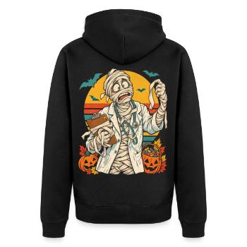 Halloween-Mumienarzt mit verhedderten Bandagen - Unisex Premium Bio Zip Hoodie - Schwarz - Hinten - Nico (187cm)