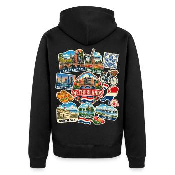 Niederlande Reisesticker - Unisex Premium Bio Zip Hoodie - Schwarz - Hinten - Nico (187cm)